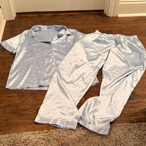 Light Blue Satin Pajama Set